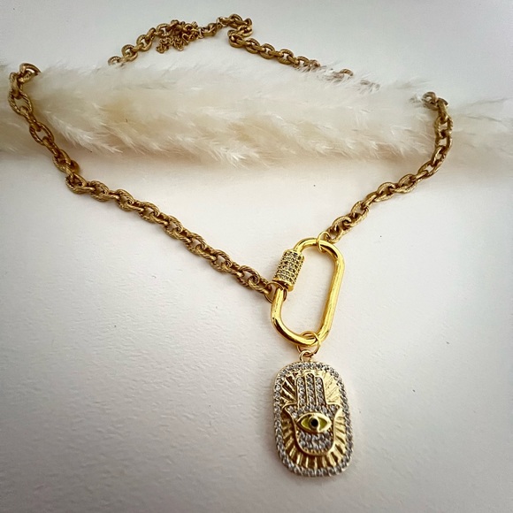 Turkish Evil Eye Hand Pendant Necklace -Chunky Classic Evil Eye Necklace - Picture 9 of 10